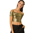thumbnail image 1 of Top Corto Metálico Brillante Hombros Descubiertos Oro negro T XS, 1 of 6