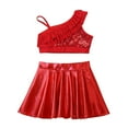 thumbnail image 4 of Alvivi Kids Girls Cheerleading Dance Outfits Sleeveless Sequin Ruffles Tank Top with Pleated Skirt Red 10, 4 of 7