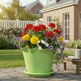 thumbnail image 4 of geerera Green Plastic Planters with Saucers, Modern Decorative Flower Pots with Drainage, Indoor Outdoor Gardening Pots for Plants, Succulents, Flower, 4 of 6