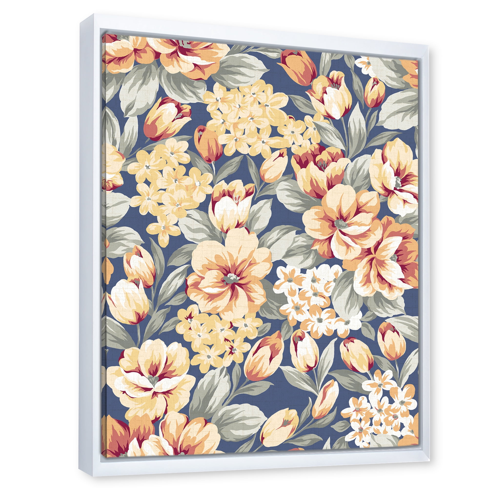 Designart 'Vintage Orange and Yellow Flowers' Traditional Framed Canvas Wall Art Print