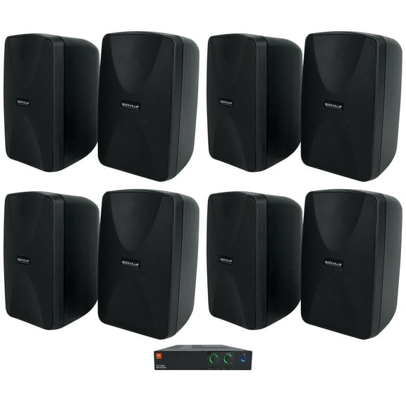 JBL CSA 280Z Commercial Amplifier (8) Indoor/Outdoor Black Swivel Wall Speakers