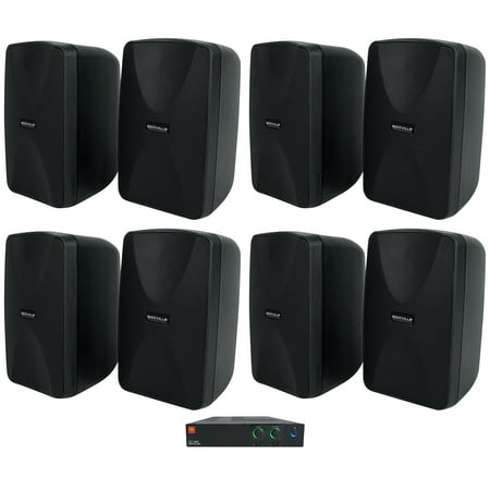 JBL CSA 280Z Commercial Amplifier+(8) Indoor/Outdoor Black Swivel Wall Speakers