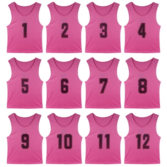 Linkidea Pink Soccer Scrimmage Team Vest for Children 4 - 8 Years Old, Team Pinnies with Number for Sports & Practice, Soccer Training Jerseys Fits Kid, Youth (12-Pack, S)