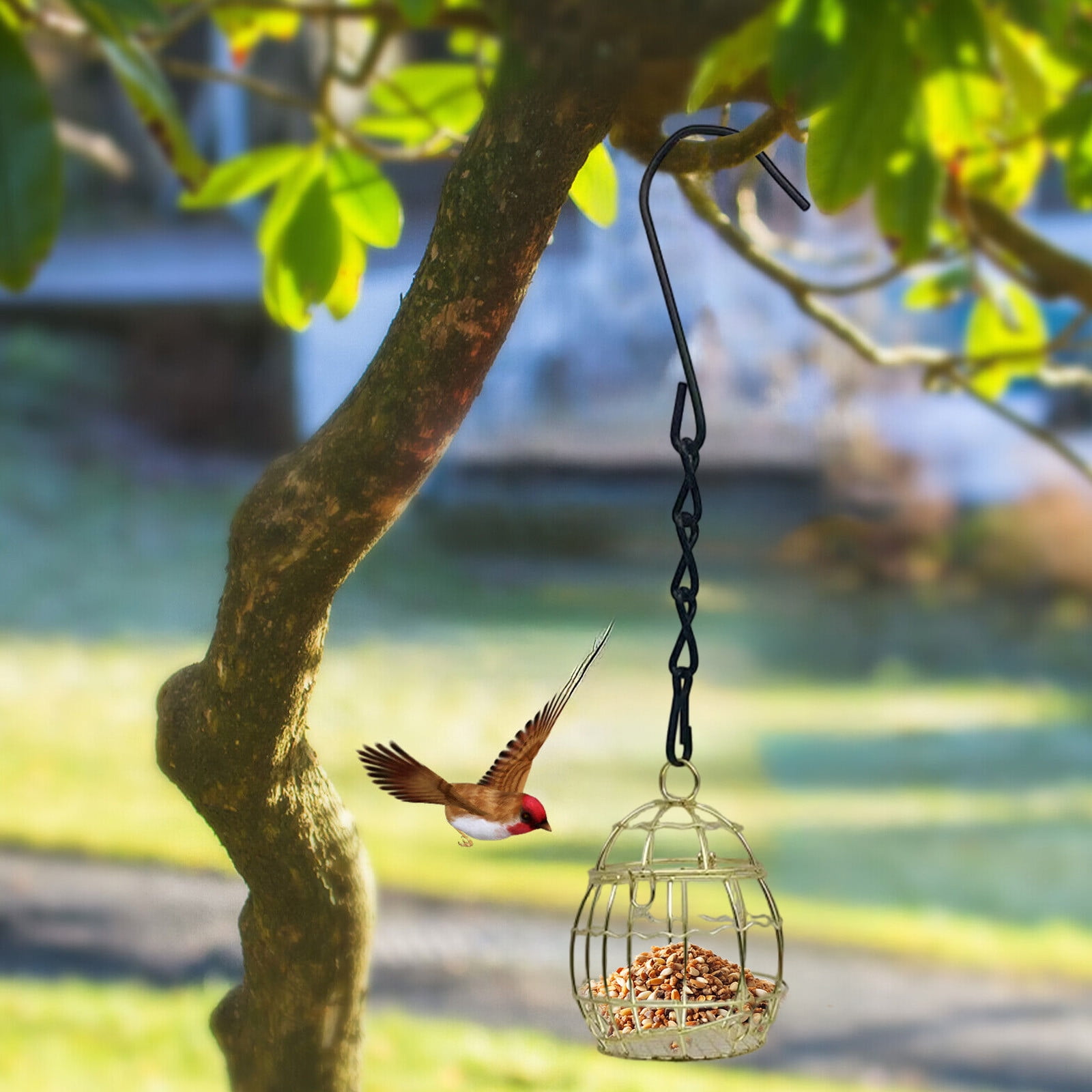 Black and Gold Birdcage Feeder, Hanging Spherical Garden Courtyard Bird Feeder, Metal Mesh Bird Feeding Station for Outdoor Yard Patio Decoration