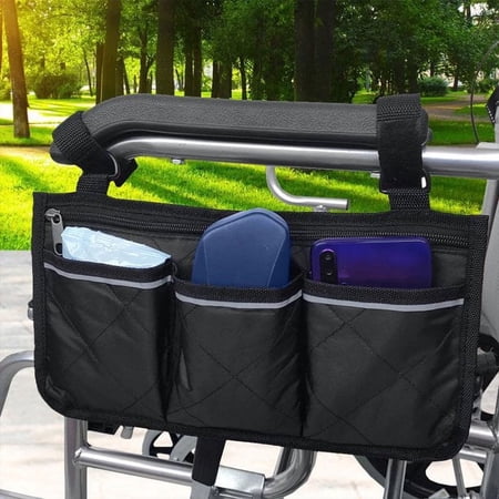 ODOMY Wheelchair Side Bag Portable Armrest Pouch Organizer Bag Stroller Hanging Bag Large Capacity Storage Bags