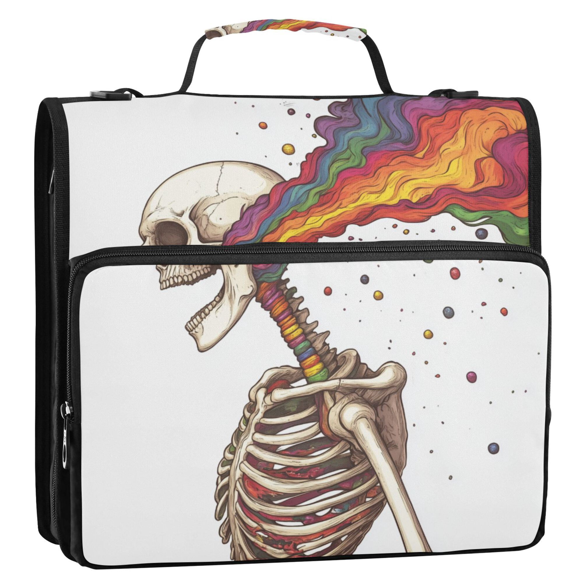 FORMRS Zipper Binder with Shoulder Strap 2-inch Ring 500 Sheet Capacity File Bag, Colorful Skeleton