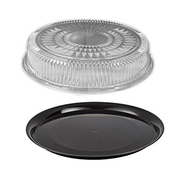 Durable Packaging 12" Black Round Flat Disposable Catering Party Tray