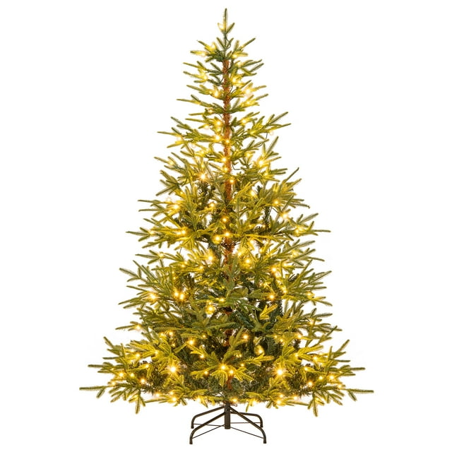 Gymax 6 FT Pre-Lit Artificial Christmas Tree Hinged Xmas Tree w/ 250 Warm White & Multicolored LED Lights