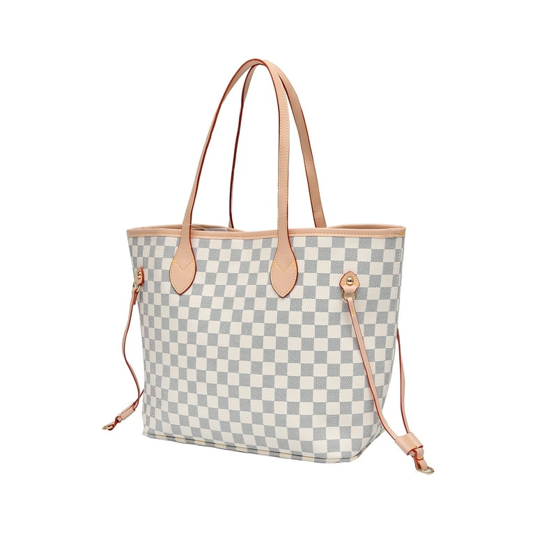 MK Gdledy White Checkered Handbags Leather Shoulder Tote bag Cross body  Strap - White Checkered Hand Bag Mother's Day Handbags 