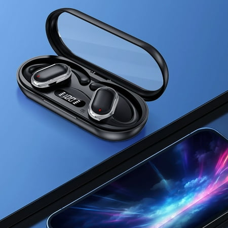 Earphone wireless Hwkond Wireless Earbuds Bluetooth 5.3 Hanging Ear Type Light-Weight Headphones Built-in Microphone IPX4 Immersive Premium Sound Headset With Charging Case Black Up To 60% Off