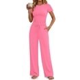 thumbnail image 2 of Sundazz 2 Piece Sets for Women Summer Lounge Set Ruched Top and Wide Leg Pants Matching Set Fashion Vacation Travel Outfits Clothes,Pink,L, 2 of 8