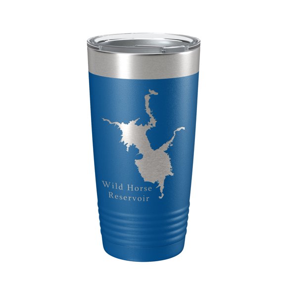 Wild Horse Reservoir Tumbler Lake Map Travel Mug Insulated Laser Engraved Coffee Cup Nevada 20 oz Royal Blue