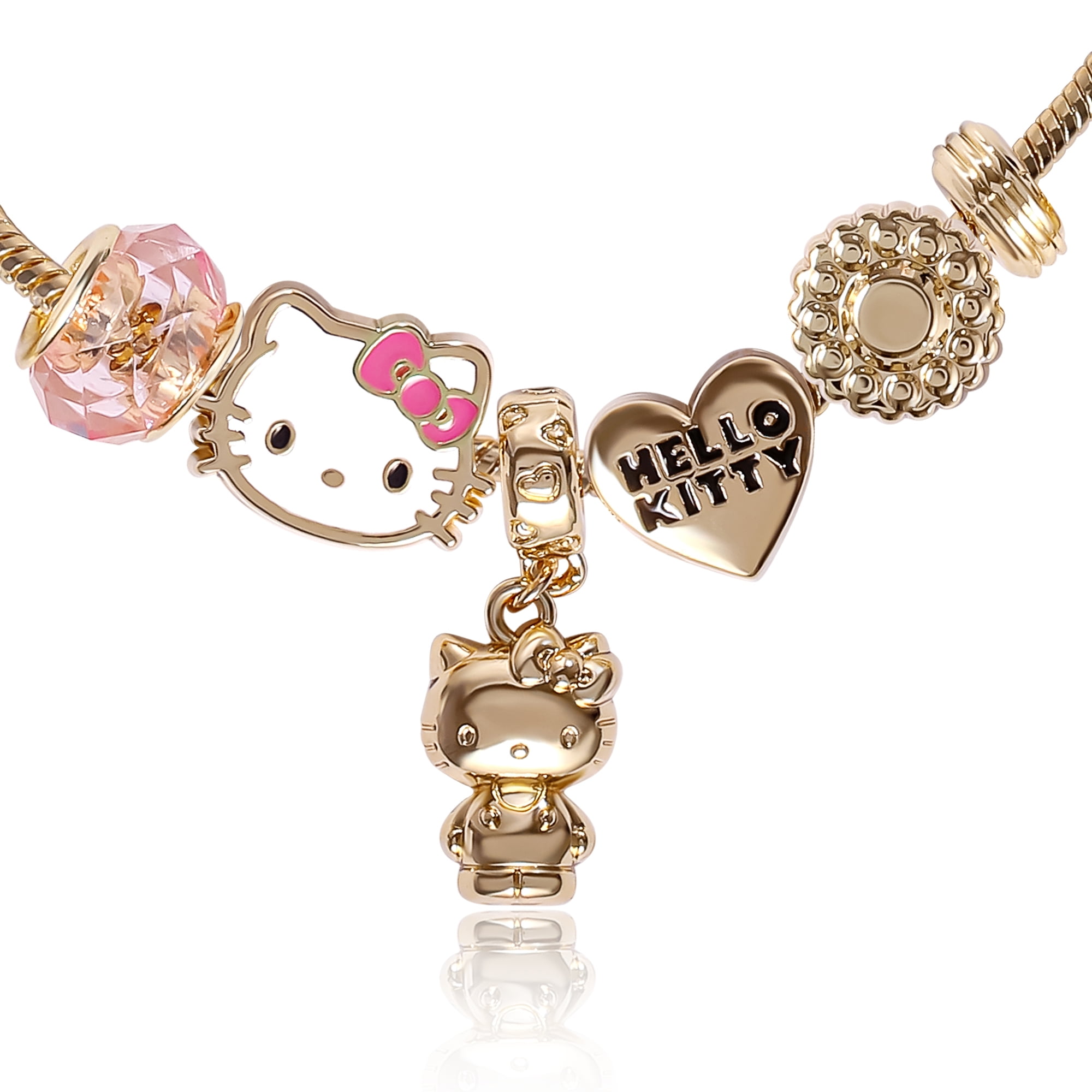 Sanrio Hello Kitty 7'' Fashion Charm Bead Bracelet with Pink and Gold Tone Enamel Beads