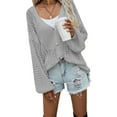 thumbnail image 6 of KOMOO Women Knitted Sweater Cardigan Lantern Sleeve Open Front Button Crochet Sweater Loose Knit Hollow Sweater, 6 of 9