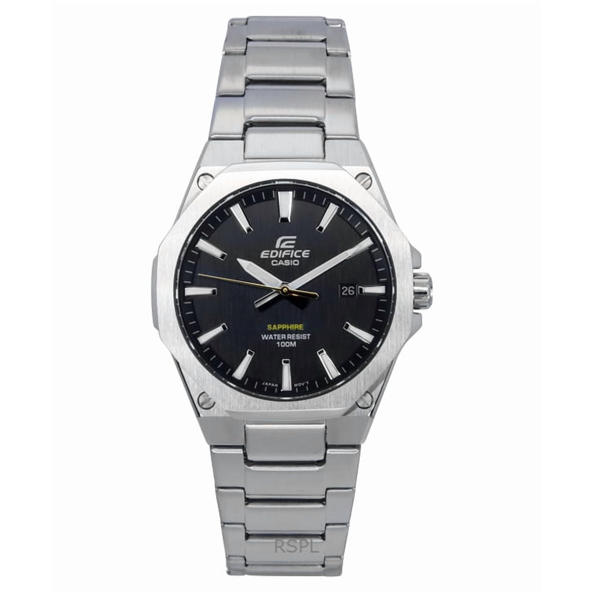 Casio Edifice Men's Slim Black Dial Stainless Steel Watch EFR-S108D-1A
