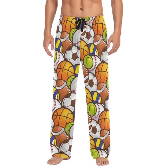 GZHJMY Pajama Pants for Men - Sport Balls, Loose Lightweight PJs Lounge Sleep Bottoms with Pockets Drawstring, Pajama Bottoms for Home and Rest, Large