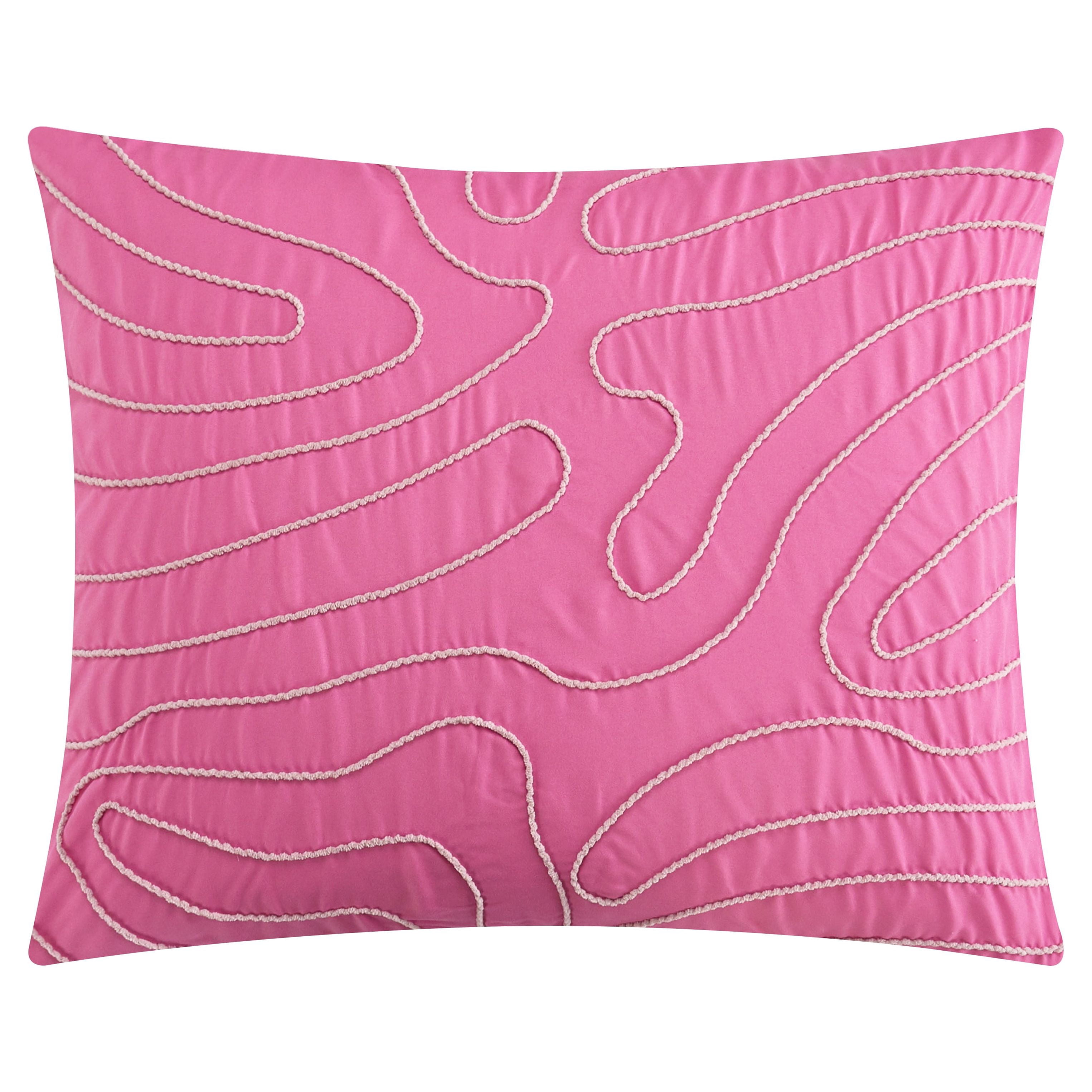 Room Revival 3-Piece Kids Comforter Set with Tufted Embroidery, Pink Flowers and Waves, Full/Queen