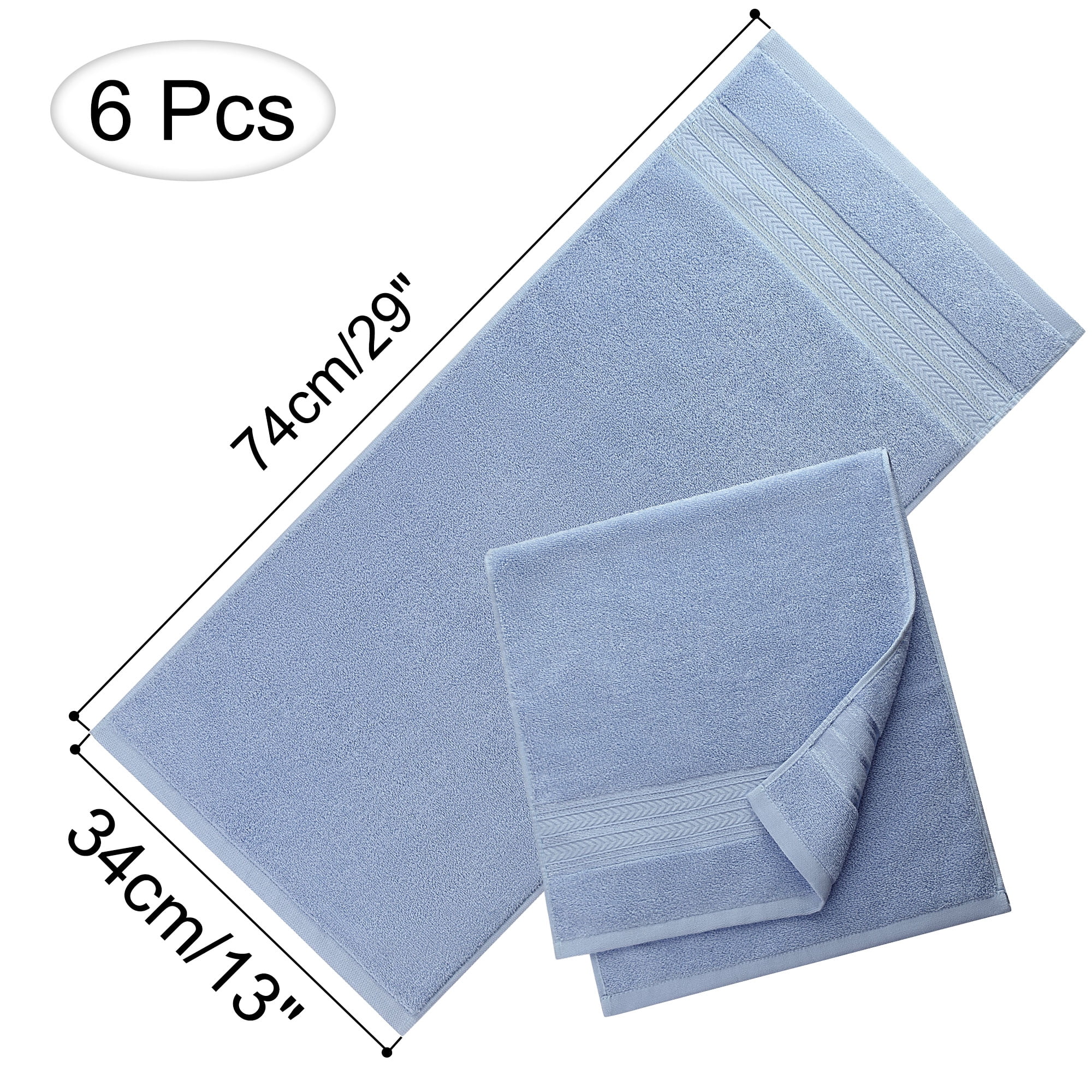 PiccoCasa 6 Pack Cotton Soft Hand Towels Set for Bathroom 13" x 29" Blue