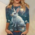 thumbnail image 2 of lcziwo Prime By Hour Women's 3/4 Sleeve Shirts Easter Eggs Graphic Tees Shirt Casual Round Neck Pullover Blouses Cute Rabbit Print Tunic Tops Multicolor L, 2 of 6