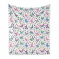 thumbnail image 1 of Baby Shower Soft Flannel Fleece Throw Blanket, Butterflies Hearts and Dots Nursery Themed Composition Colorful Illustration, Cozy Plush for Indoor and Outdoor Use, 50" x 70", Multicolor, by Ambesonne, 1 of 6