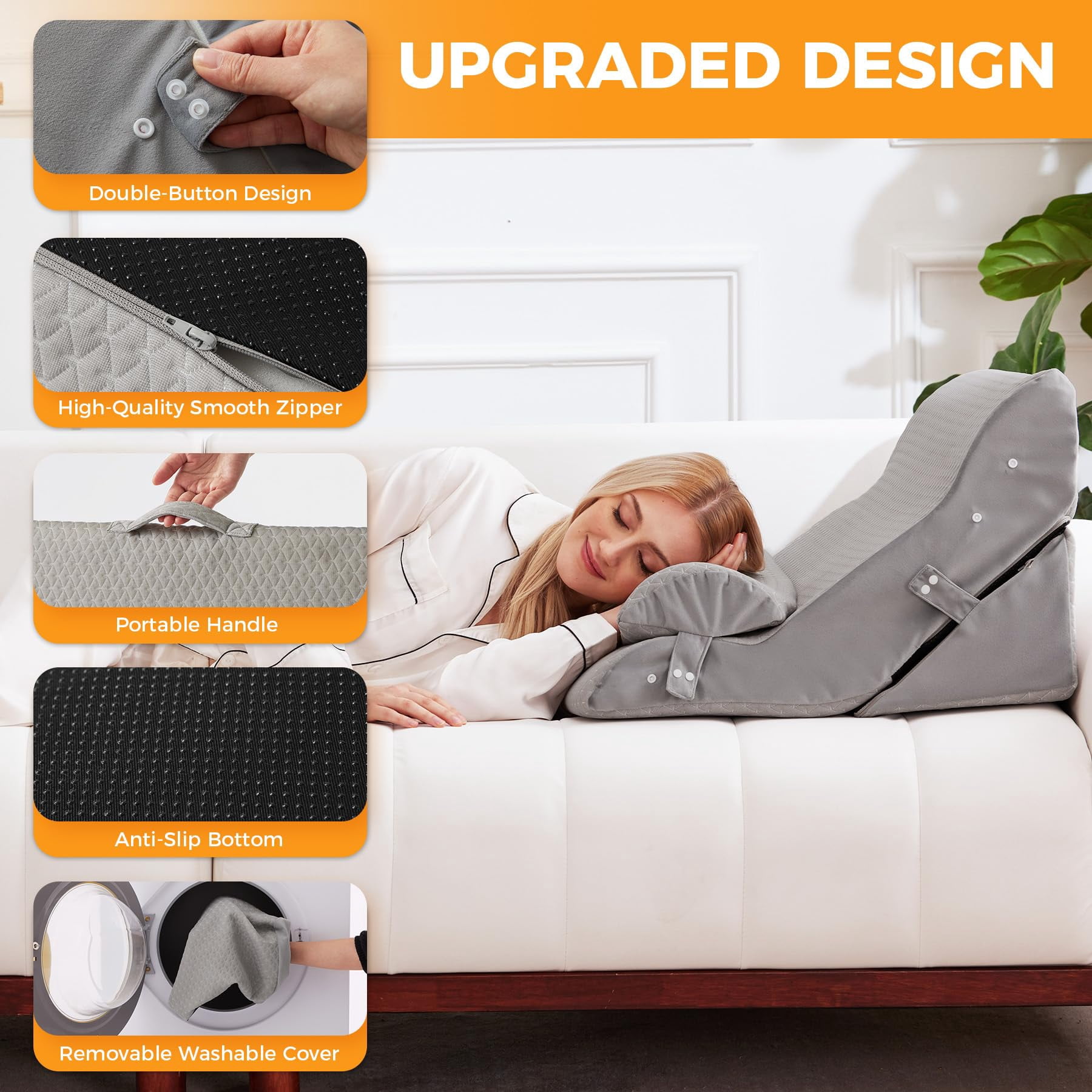 3pcs Wedge Pillow Set For After  Adjustable Bed Sitting Up Acid Reflux Headboard Sleeping & Grey