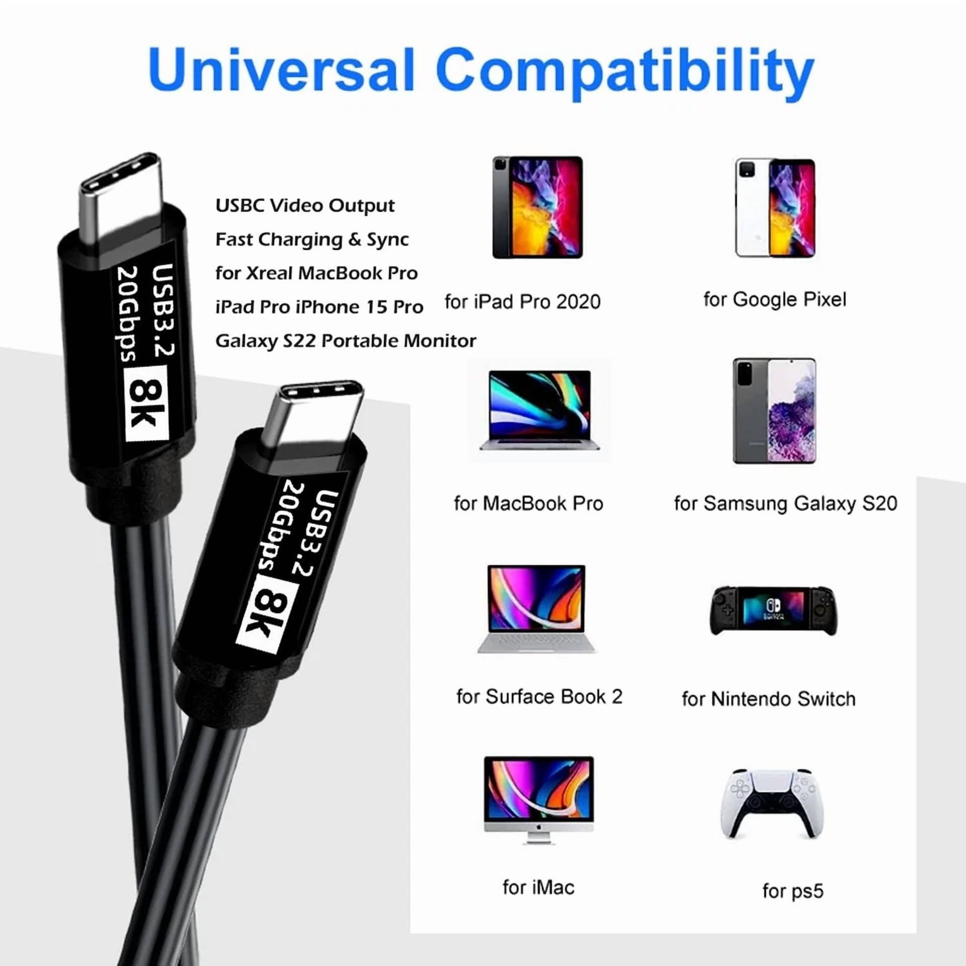 Usb C To Type-C 3.2 Full-Featured Gen 2 Data Cable 0.25M / 1Ft, Black