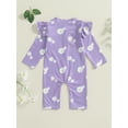 thumbnail image 5 of FEORJGP Infant Baby Girls Button Rompers 0 3M 6M 9M 12M 18M Newborn Ruffles Long Sleeve Jumpsuits Daisy Print Bodysuits Toddler Cute Fashion Casual Floral Clothes for Spring Fall, 5 of 7