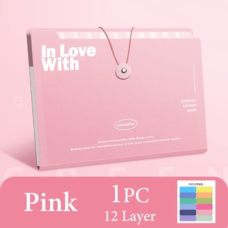 Gift Creative PP 5/8/12 Pockets Envelope Folder Portfolio Organizer Test Paper Storage Organ Bag A4 File Folder File Organizer Document Bag PINK 12 POCKETS