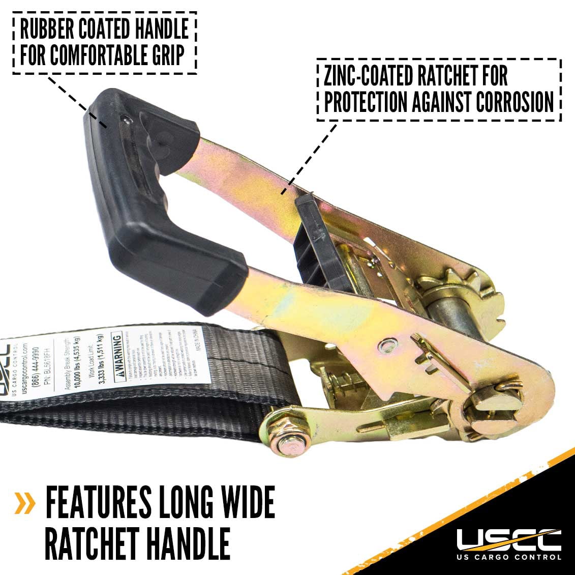 Blackline 2" x  18' Ratchet Strap w/ Double J Hooks