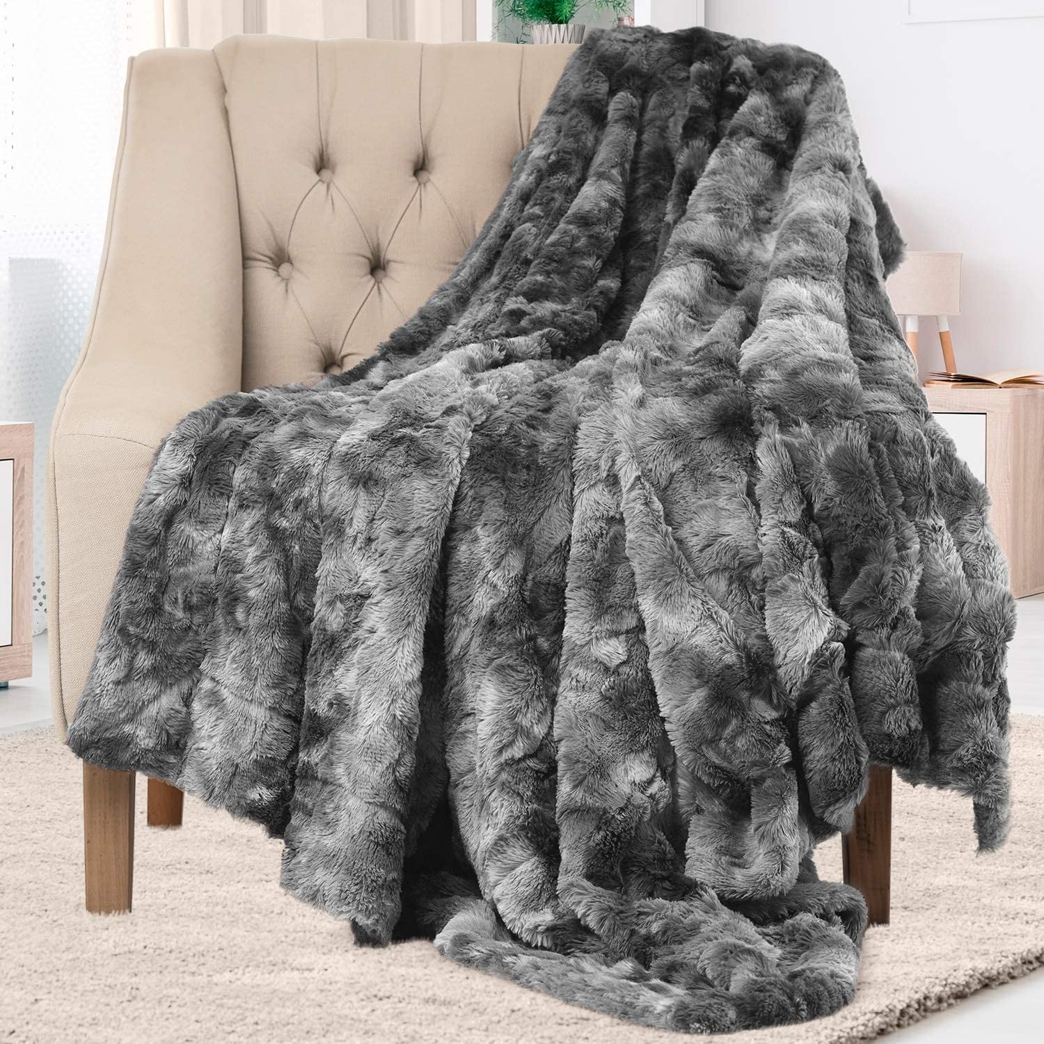 Luxury Faux Fur Throw Blanket Super Soft Fluffy Warm Cozy Plush Fuzzy Thick Large for Couch Sofa Living Room or Bed Fall Winter Accessories 50 x65 Gray Walmart