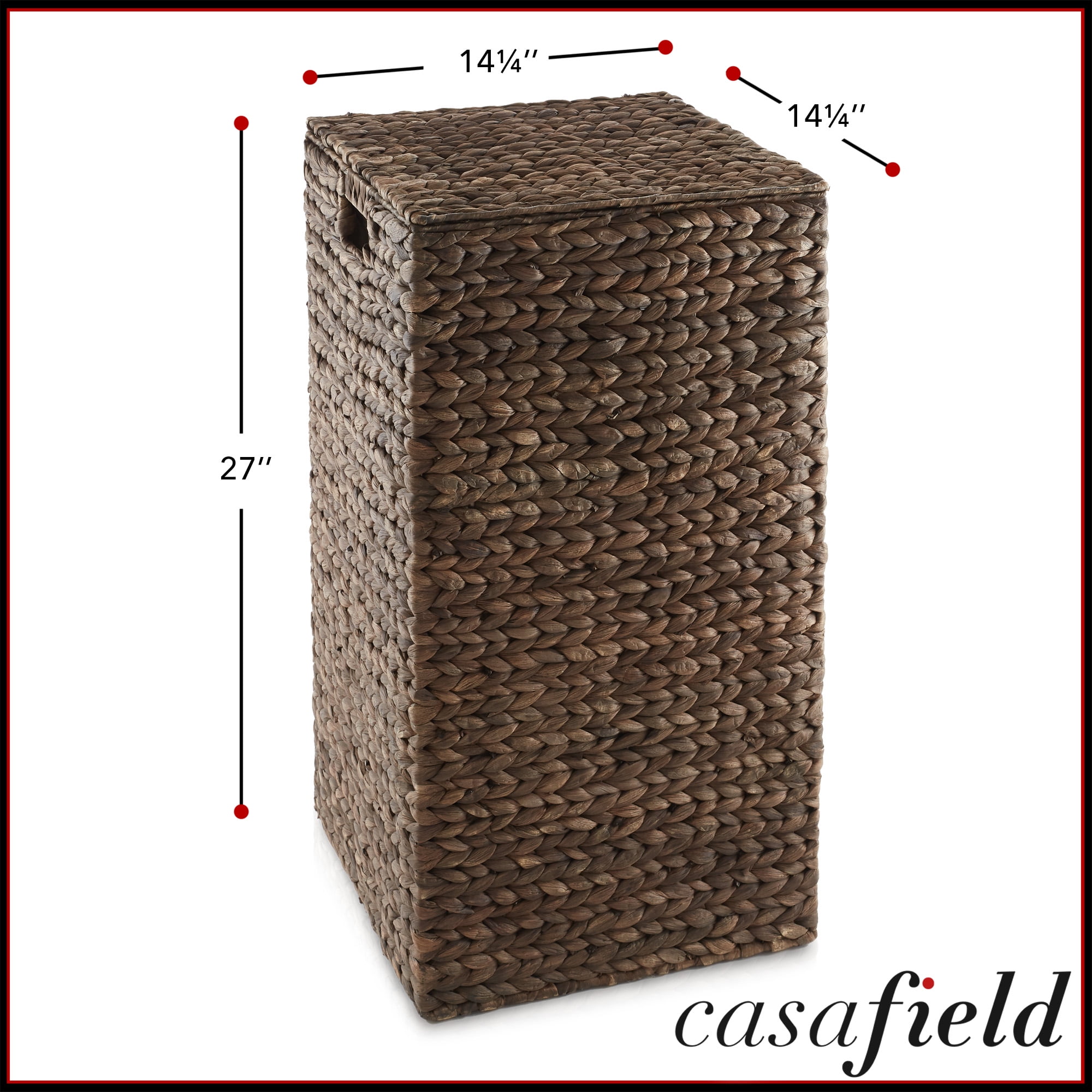 Casafield Laundry Hamper with Lid and Removable Liner Bag - Espresso Dark Brown, Woven Water Hyacinth Square Laundry Basket for Clothes