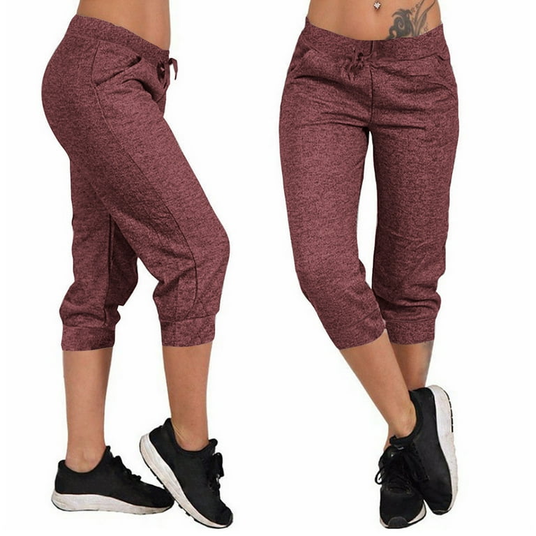 Plus Size Capri Pants for Women Workout Joggers Capris Slacks Stretch  Athletic Yoga Pants High Waisted Drawstring (Small, Gray)