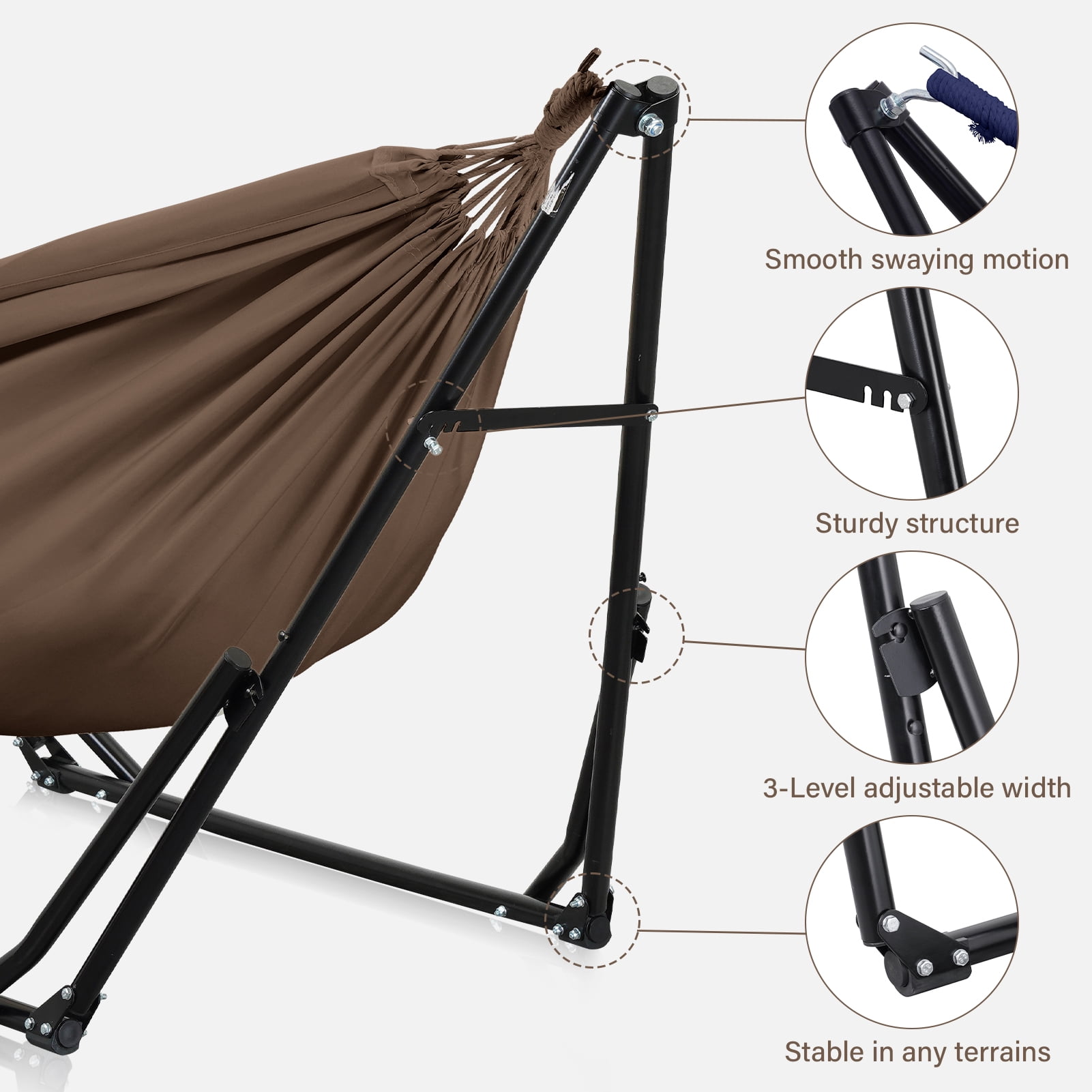 Ainfox 2 in 1 Hammock and Swing Chair with Stand, 550 lbs Capacity，Brown