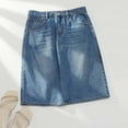 thumbnail image 6 of Women Vintage High Waisted Denim Skirt Polyester Plus Size A Line for Spring Summer, 6 of 8