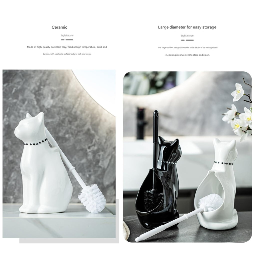 Toilet Bowl Brush Soft Bristles Toilet Cleaning Brush With Ceramic Cats Holder