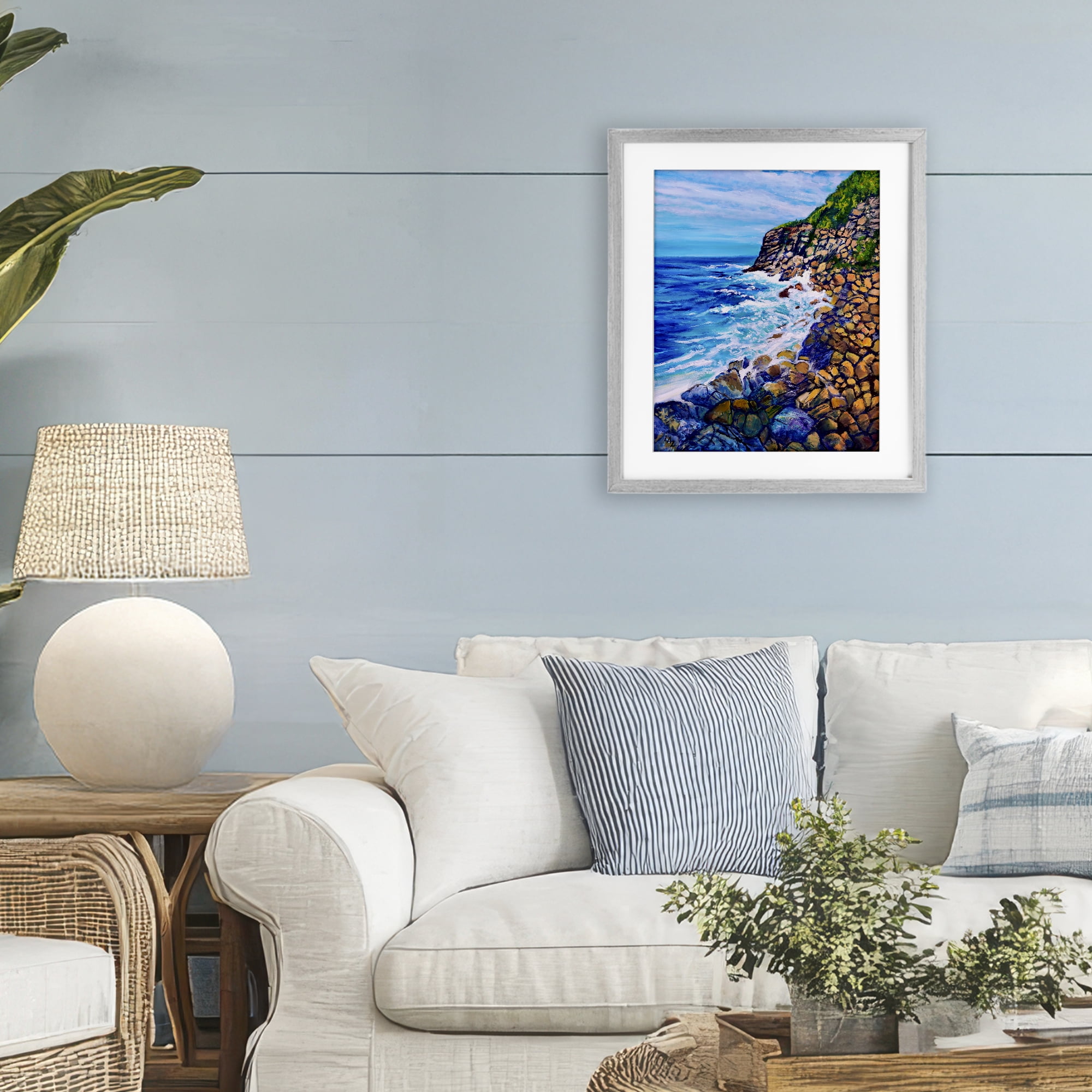 Stupell Industries Cliffside Ocean Spray Gray Framed Print Under Glass, design by Lee Ann Zirbes