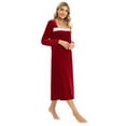 thumbnail image 4 of WBQ Women's Velvet Nightgowns Long Sleeve Square Neck Nightdress Vintage Sleepwear Nightshirt Elegant Pajama Dress Long Sleepshirts Ladies Lightweight Lounge Dress, S-2XL, 4 of 5