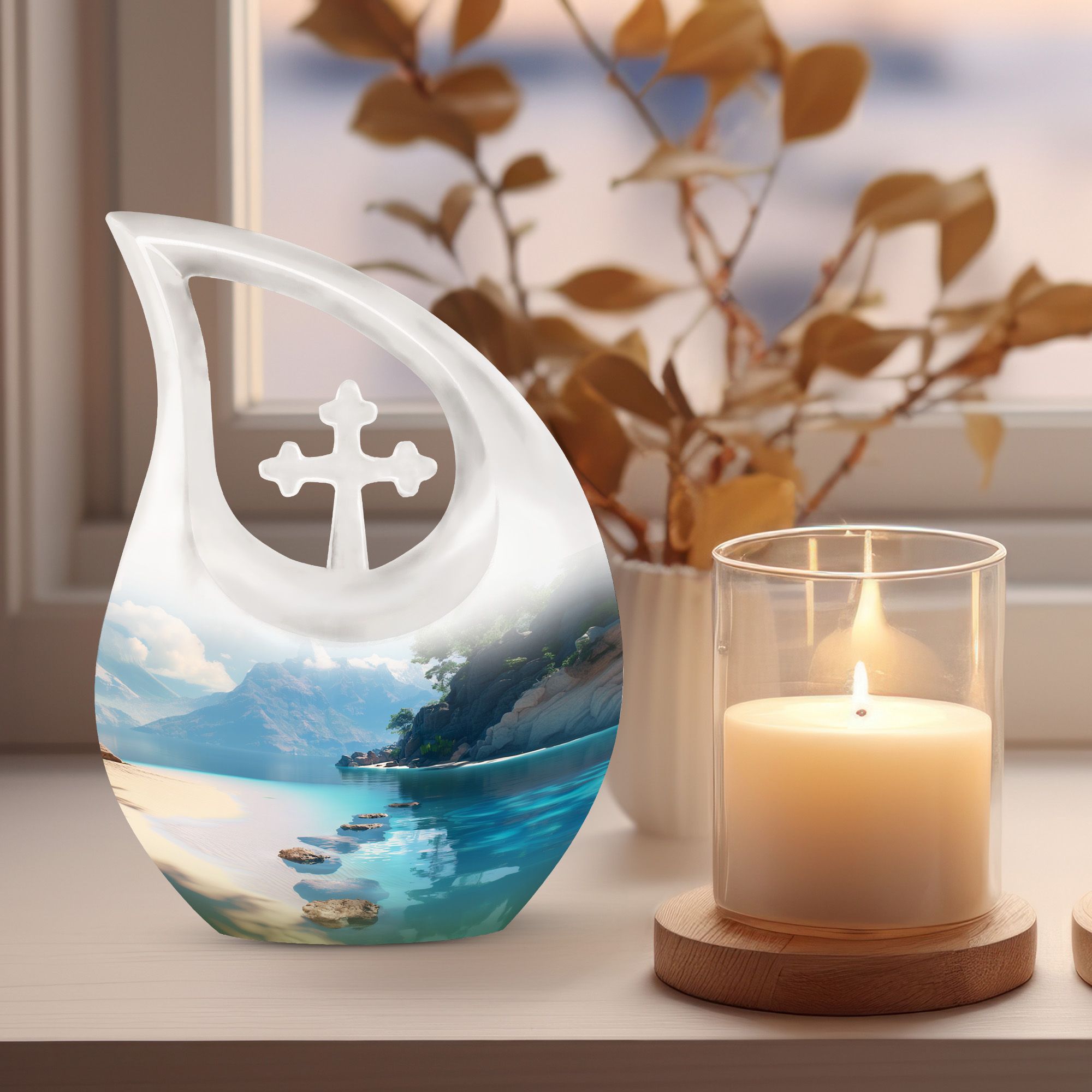 MUKTIVE Beach Nature Urn for Adult Male & Female, Combo Sets Funeral Burial Urns for Human Ashes, Blue Cremation Urn for Human Ashes, Multicolor Ash Holder(1 Large 10 ", 4 Keepsake 3 ")