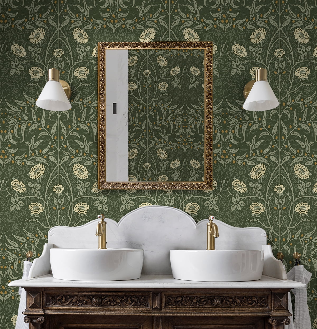 NextWall Evergreen Stenciled Floral Peel and Stick Wallpaper