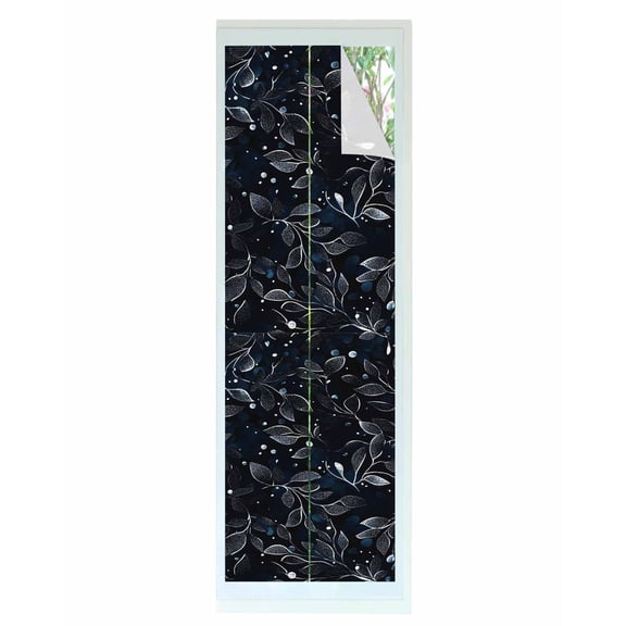 Window Privacy Film Eucalyptus Leaves Stained Glass Window Film Decorative Sun Block Window Cover Black Botanical Plants Silhouette Window Clings Static Adhesive Sticker for Bathroom 17.7"x78.7"