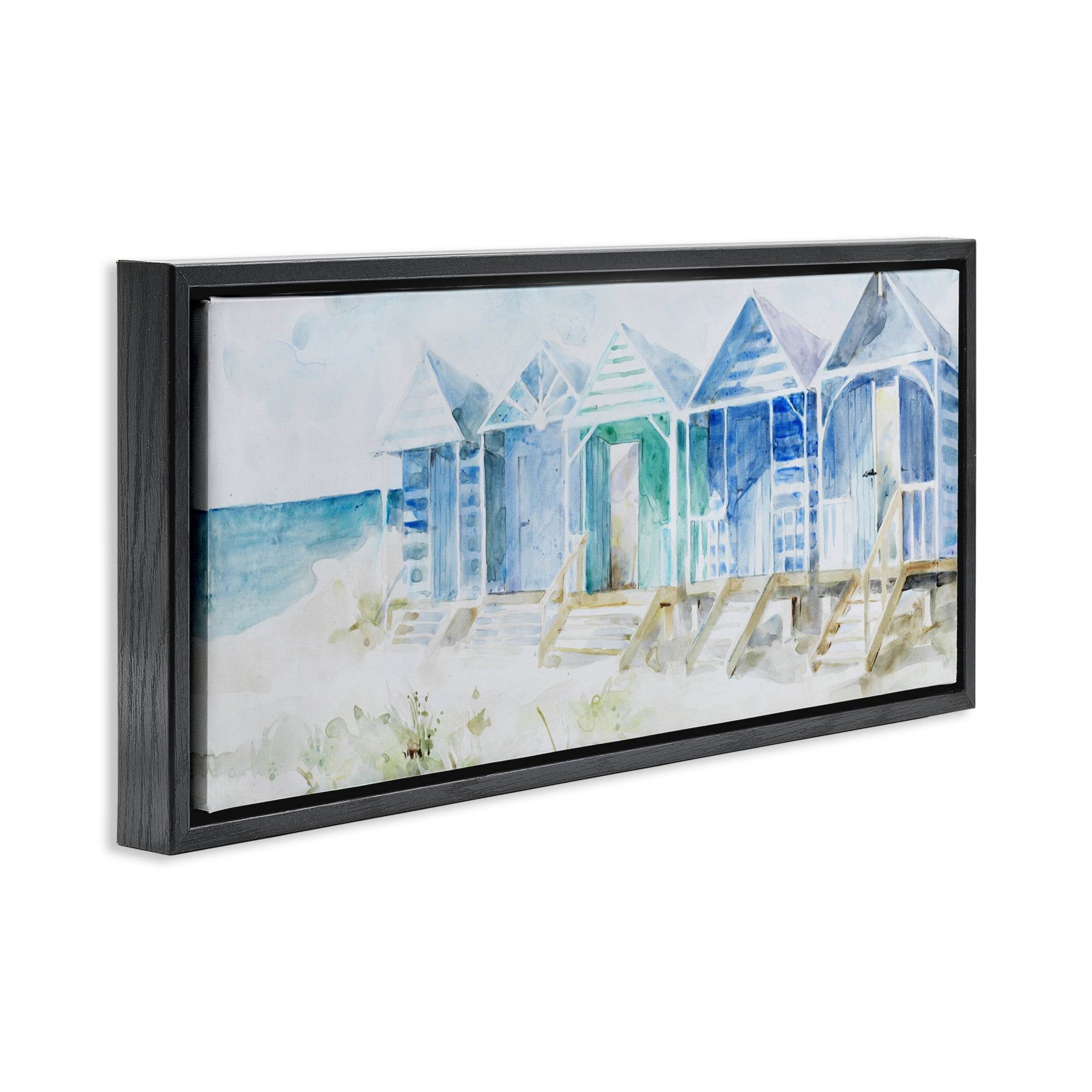 Stupell Industries Beach Cabins in a Row Black Framed Floater Canvas Wall Art, design by Lorenzo Collective
