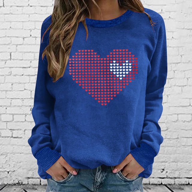 Qertyioot Chandail en Molleton de la Saint-Valentin pour Femmes, Hiver Col Rond Manches Longues Hauts Blouse Imprimée Régulière