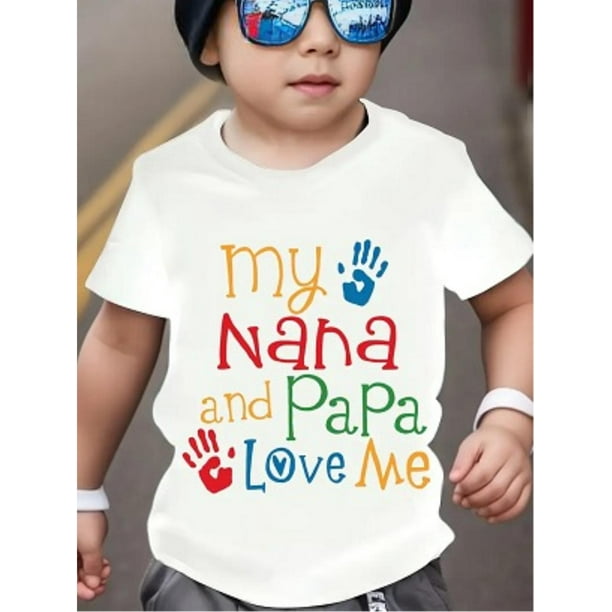 MY NANA AND PAPA LOVE ME Letter Print Boys Creative T-shirt, Casual Lightweight Comfy Short Sleeve Tee Tops, Kids Clothes For Summer