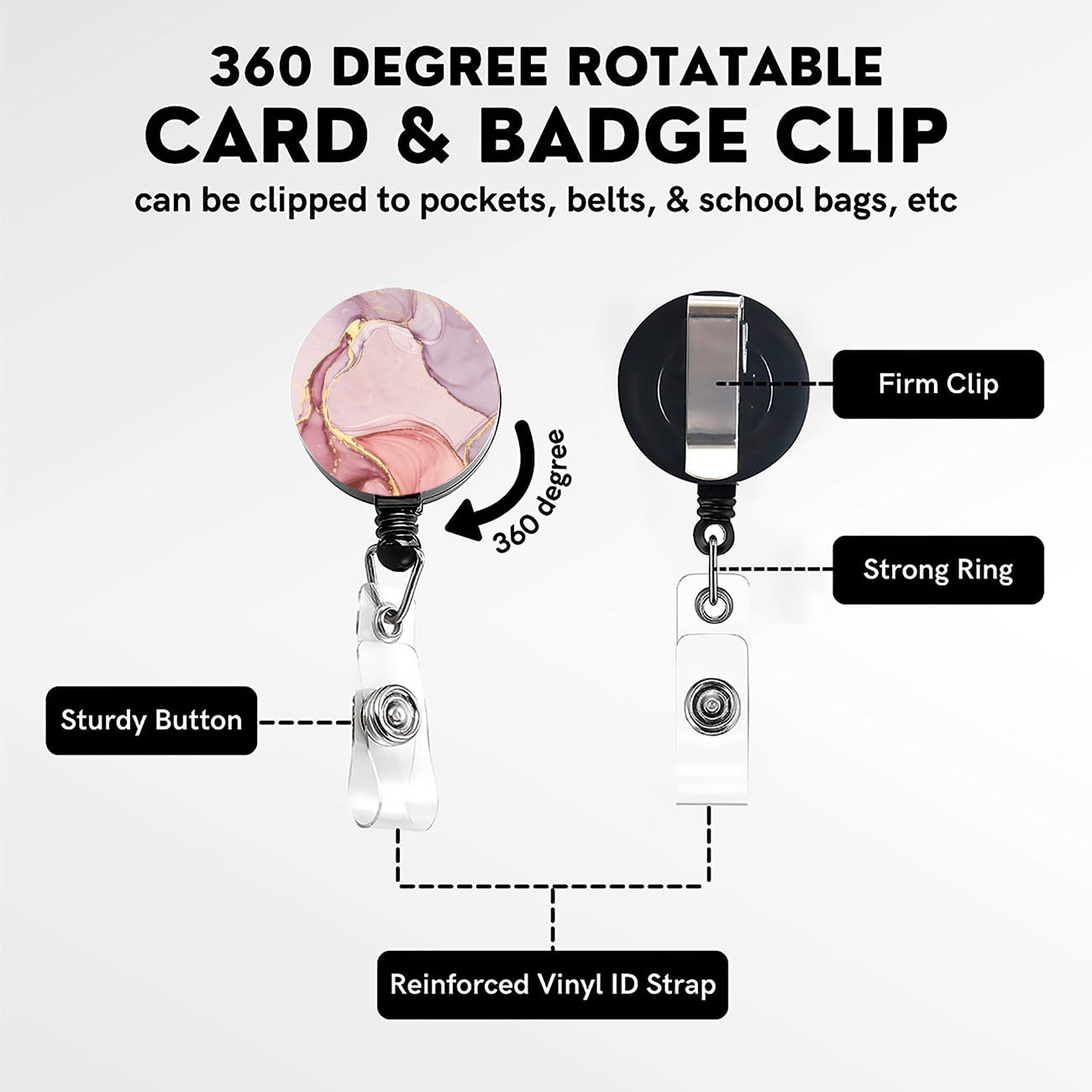 Black Flowers Heavy Duty Badge Holder with Retractable Reel,ID Card Holder Cover Case,Work Badge  with Key Ring Lanyard