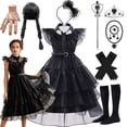 thumbnail image 2 of Disfraz de Cosplay de Adas del miércoles para niñas, vestido gótico negro, elegante vestido de gasa para fiesta de graduación, trajes para niñas, fiesta de carnaval de Halloween para niñas, 2 of 5