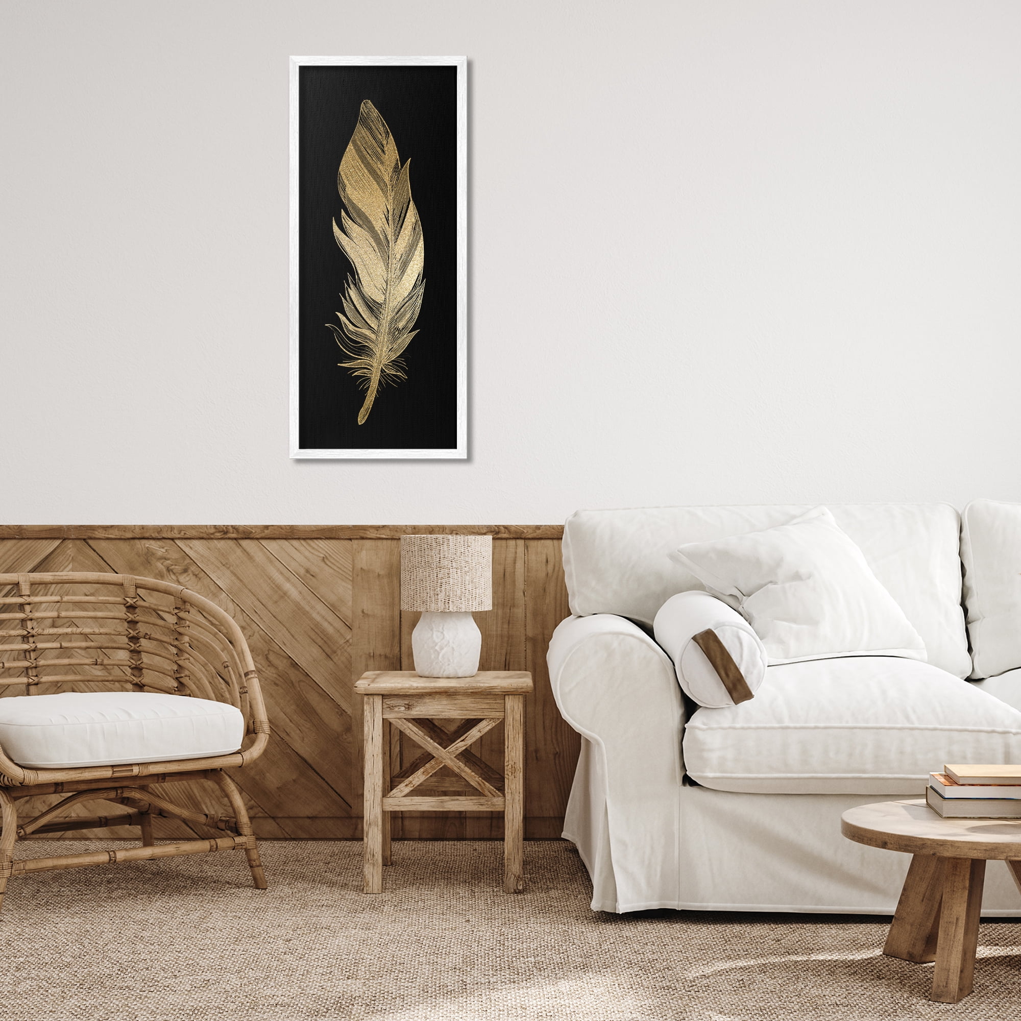 Glam Lined Feather White Framed Giclee Art, design by Kim Allen