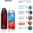 thumbnail image 3 of 6-Pack (Crimson Red) - Aquatix 21 Ounce Pure Stainless Steel Double Wall Vacuum Insulated Sports Water Bottle Convenient Flip Top - Keeps Drinks Cold for 24 Hours, Hot for 6 Hours. Perfect for Gifts, 3 of 9