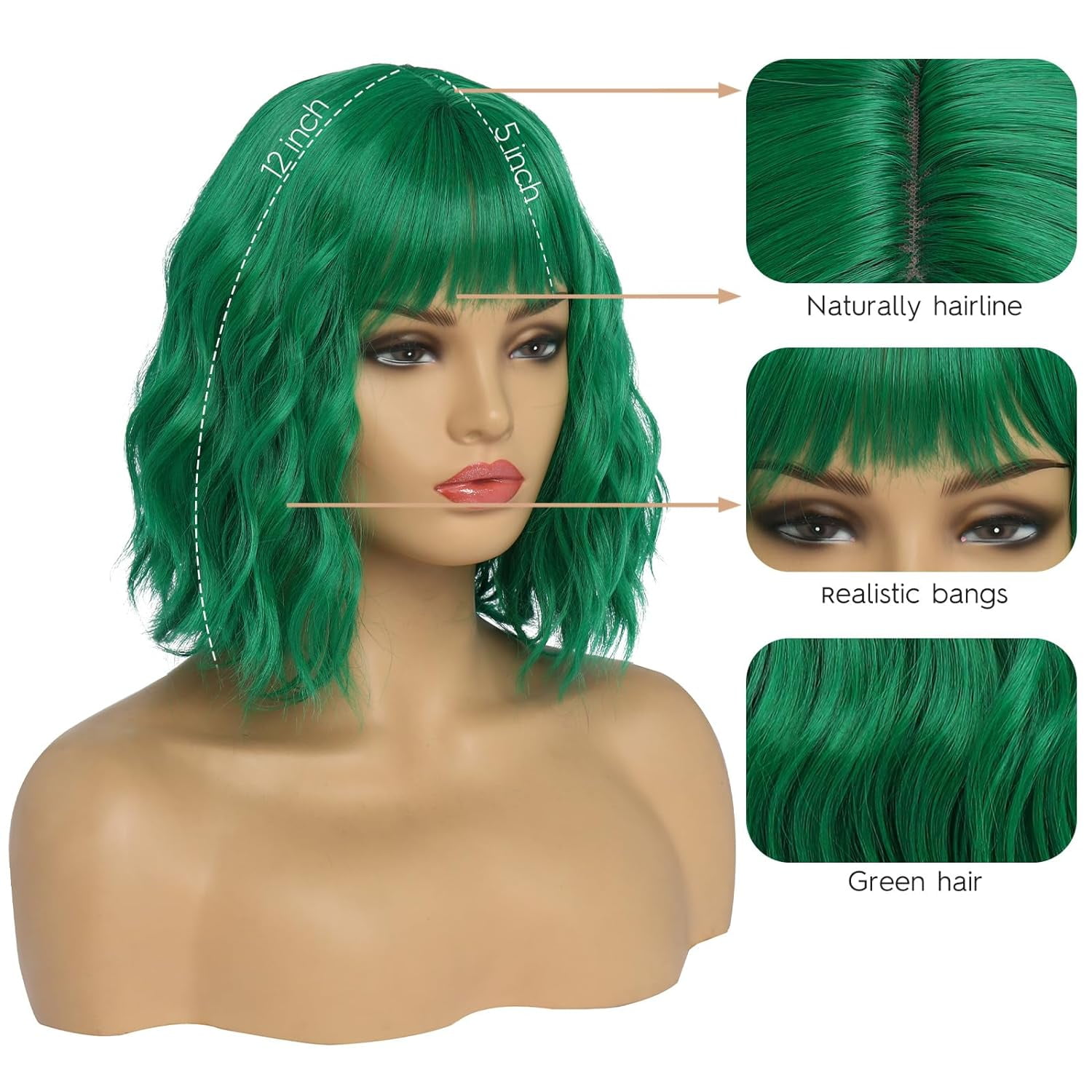 DOPI Short White Silver Wigs for Women Ombre Grey Wavy Bob Wig with Bangs Medium Length Synthetic Hair Water Wave Dark Roots Wig Gray Colorful Wigs（12 Inches）
