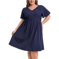 thumbnail image 1 of GRACE & GRANDEUR Vestido de Talla Grande para Mujeres con Bordado Frontal, Costura Alta, Pliegues, Cuello en V, Mangas con Volantes, Vestido Midi A Line 3X Azul Marino, 1 of 5