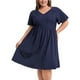 thumbnail image 1 of GRACE & GRANDEUR Vestido de Talla Grande para Mujer con Bordado Frontal, Splicing, Cintura Alta, Plisado, Cuello en V, Manga con Volantes, Vestido Midi A Line 2X Azul Marino, 1 of 5